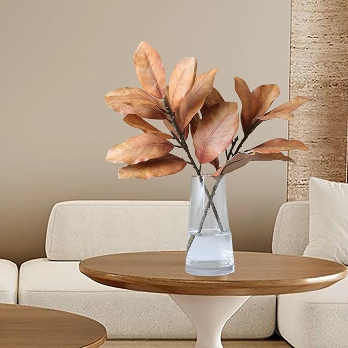 3Pcs Fall Artificial Magnolia Stems, Yellow Magnolia Leaf Branches for Floral Arrangements, Faux Autumn Greenery for Home Table Centerpiece, Thanksgiving & Wedding Decor