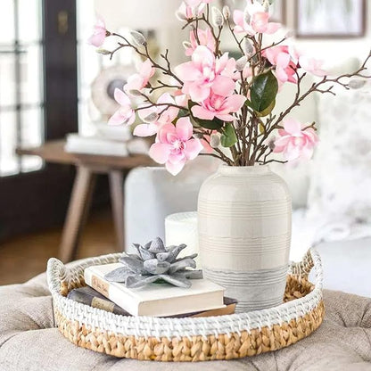 Ceramic Rustic Farmhouse Vase for Home Decor 9 inch Decorative Boho White Pottery Flower Vase for Centerpiece Living Room Bedroom Kitchen Bathroom Dining Table Mantel Shelf Decor