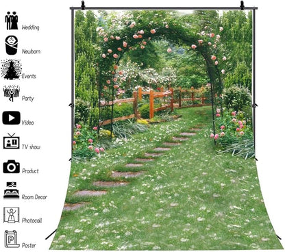 AOFOTO 6x8ft Wedding Arch Flower Photography Backdrop Romantic Garden Footpath Beautiful Spring Pergola Background Lovers Bride Girlfriend Artistic Portrait Photo Studio Props Vinyl Wallpaper Drape