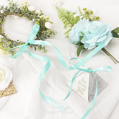 Ribbli Aqua Blue Satin Ribbon Double Faced Satin 1/2 inch x Continuous 50 Yards- Ribbon for Gift Wrapping Crafts Wedding Decoration Bows Bouquet Floral Arrangement