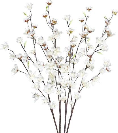 4pcs Artificial Cherry Blossom Flowers 28‘’ Tall Silk Cherry Blossom Branches Faux White Peach Stems for Wedding Home Garden Vase Decor