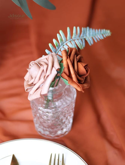 50pcs Artificial Flower，Real Touch Foam Roses w/Stem DIY for Wedding Bouquet Centerpieces Party Shower Home Decor-Burnt Orange Taupe