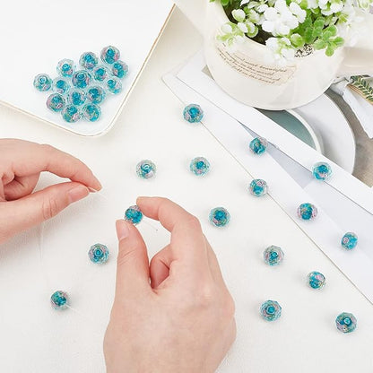 PH PandaHall 45pcs 9~12mm Gold Sand Lampwork Beads Glass Handmade Round Loose Beads for Rosary Making Jewelry Craft Making with 2mm Hole - Dodger Blue