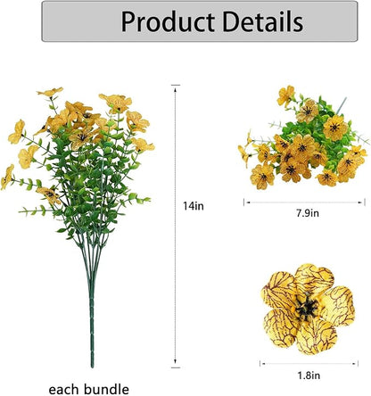 Artificial Flowers for Outdoor Indoor Garden Home Decoration, Faux Flower Daisy with Eucalyptus Leaves Fake Plants Greenery Boxwood Porch Patio, 10 Bundles(Pink-White)