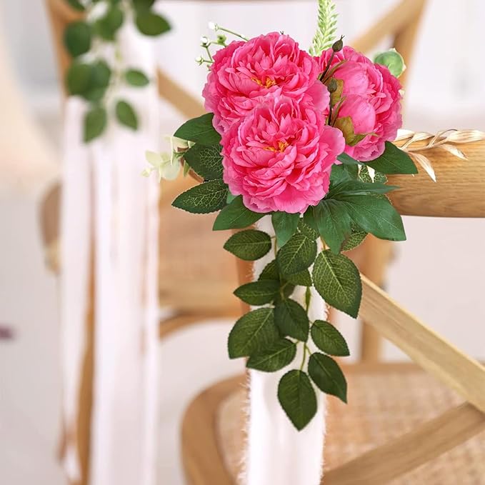 ASTRYAS 4Pcs Large Peonies Artificial Flowers, Hot Pink Fake Silk Peony with Long Stem, Faux Peonies Flowers for Tall Vase Centerpiece Table Wedding Party Home Festival Decor