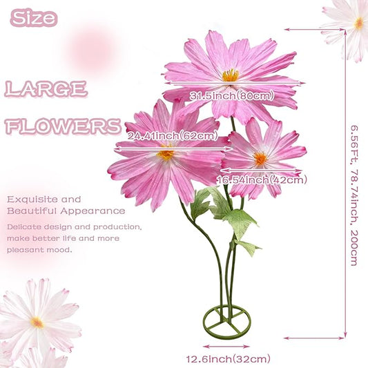 Large Daisy Flowers Artificial 6.1Ft Giant Paper Flowers Decoration Big Flowers Decor for Wedding Reception Essential Party Banquet Background Decor, Indoor Outdoor Home Decor 3Pcs(Rose red)