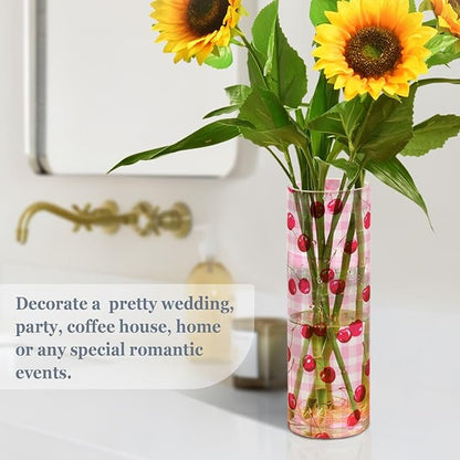 Flower Vase Clear Plastic Cylinder Vases Decor for Centerpieces Home Storage Office Weddings Pink Juicy Checkered Cherry 11.8 x 3.9 in