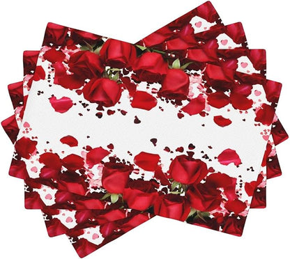 Rose Linen Table Placemats Set of 4 Romantic Red Flowers Place Mats for Home Party Kitchen Indoor Holiday Rustic Washable Heat Resistant Table Mats 12 x 18 Inch