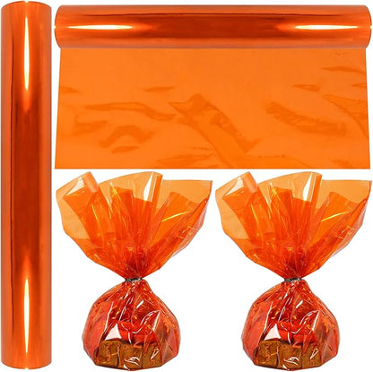 AnapoliZ Cellophane Wrap Roll Orange | 100’ Ft Long X 16” in. Wide | 2.3 Mil Thick Transparent Orange | Halloween Treats, Baskets, Cellophane Wrapping Paper | Colorful Cello, Halloween Decorations
