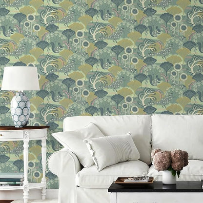 Wudnaye Green Floral Peel and Stick Wallpaper Vintage Contact Paper for Cabinets 17.7inch×118.1inch Neutral Peacock Removable Wallpaper Self Adhesive Boho Wall Paper for Bedroom Cabinet Decor Vinyl