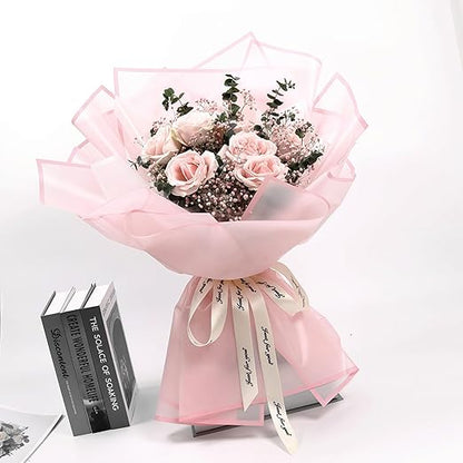 Jutieuo 20 Sheets Light Pink Flower Wrapping Paper, Waterproof Floral Wrap Pink Edge Bouquet Wrapping Paper Florist Supplies (22.8 x 22.8 inch)
