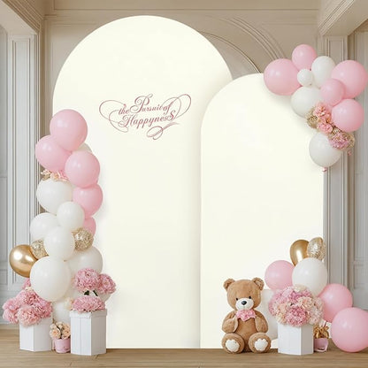 Beige Arch Backdrop Covers - 7.2FT, 6FT Spandex Fitted Wedding Arch Stand Covers Round Top Chiara Arch Backdrop Cover for Wedding Birthday Party Decoration