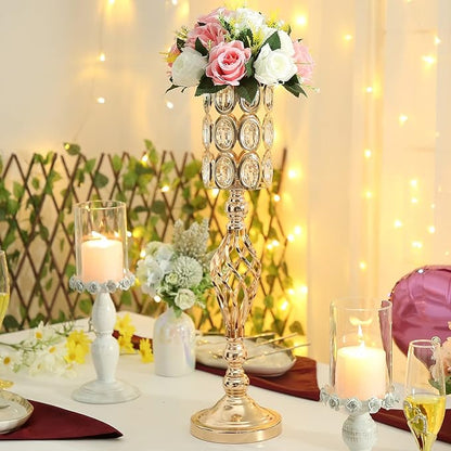 24in Metal Diamond Crystal Wedding Centerpiece Vases for Tables Set of 2, Gold Versatile Tall Flower Holders Centerpiece Flower Stands for Wedding Party Reception Dining Room Living Room Décor