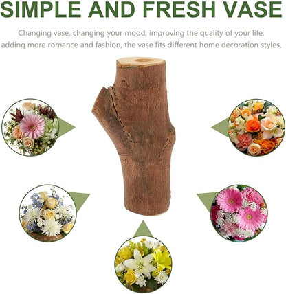 Vintage Wooden Flower Vase for Wedding Table Centerpiece Rustic Decorative Desktop Vase for Floral Arrangement and Hydroponics Wear-Resistant Wood Home Decor Accent Random Style