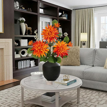 Hollyone 3Pcs Orange Fake Dahlia Flowers Fall Flowers Artificial for Decoration Silk Flower with Long Stem 28" Floral Arrangements Bouquets Autumn Faux Dahlias Centerpieces Fall Decorations for Home