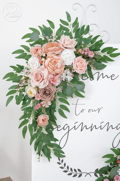 Pack of 2 Wedding Arch Decorations Artificial Hanging Flowers Floral Swag for Wedding Welcome Sign Backdrop Balloon Arch Home Party Bridal Ceremony Reusable(Deep Pink)
