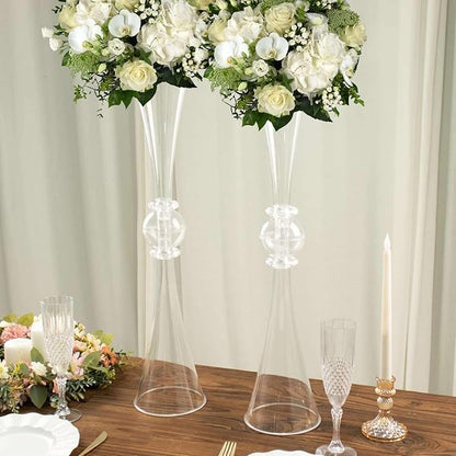 Efavormart 2 Pack | 27" Clear Crystal Embellishment Trumpet Table Centerpiece, Reversible Plastic Flower Vase