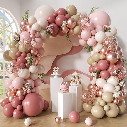 Blush Pink Nude Balloon Arch Kit, 148Pcs Dusty Pink Pastel Pink Brown White Sand Rose Gold Confetti Balloons for Baby Bridal Shower Wedding Engagement Birthday Party Decorations