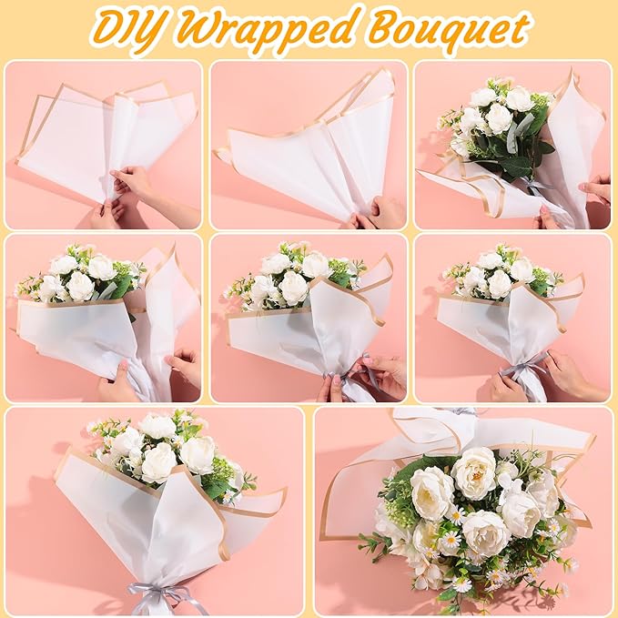 Yahenda 420 Sheet Flower Wrapping Papers Flower Bouquet Paper with Gold Edge Korean Style Bouquet Wrapping for Floral Supplies Wedding Anniversary DIY Gifts, 23 x 23 Inch(Black, White)