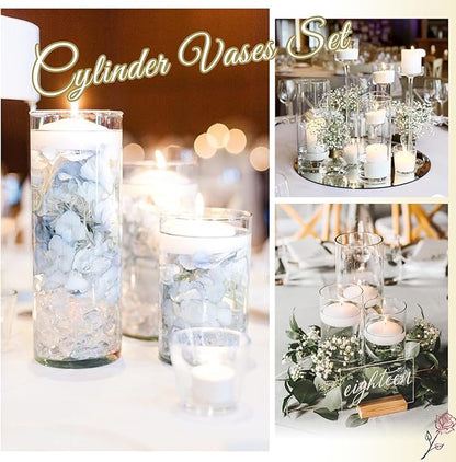 6 Pack Glass Cylinder Vases 10 Inch Tall Clear Flower Vase for Centerpieces, Hurricane Floating Candle Holder Wedding Decorations, Floral Vase Bulk for Table Shelf Party Home Deco (10 x 3.35 Inch)