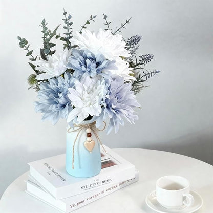 Elegant Ceramic Vase | 6-Inch Flower Vase with Jute Rope & Heart Charm | Modern, Farmhouse, & Boho Home Décor, Blue Color