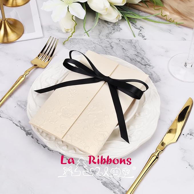 LaRibbons Black Satin Ribbon 3/8 Inch 50 Yards Thin Double Faced Red Silk Ribbon for Flower Bouquet Crafts Gift Wrapping Bow Christmas Decoration
