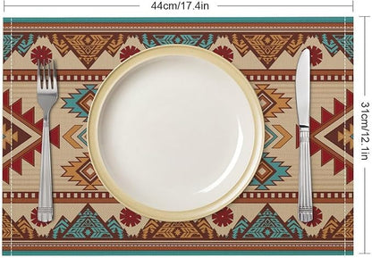 Retro Aztec Placemats Set of 4 Boho Western Native American Tribal Art Printed Dining Table Mats for Restaurant Home Kitchen Holiday Decor 12x18in