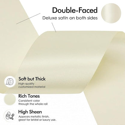 MEEDEE Ivory Satin 3 Inch Ribbon Lux Double Faced Satin Ribbon Wide by 10 Yards Cream Ribbons Ivory Ribbons for Christmas Tree Decoration, Weddings, Flower Bouquet, Bow Making