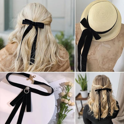 Black Velvet Ribbon - 1 inch x 10 Yards for Gift Wrapping, Crafts, Christmas Decor, Bow Making, Vintage Fabric Black Velvet on The Spool for DIY