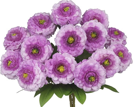 2 Pcs Artificial Flowers Spring Summer Outdoor Flowers Purple Zinnias Silk Flowers with Stems Zinnia Elegans Artificial Zinnias for Outdoors Floral Arrangements Table Centerpieces Wedding Decor