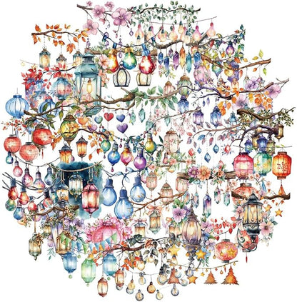 50PCS Watercolor String Light Stickers - Transparent PET Waterproof Lantern Decals for DIY Crafts, Journals, Bottles, Phone Cases
