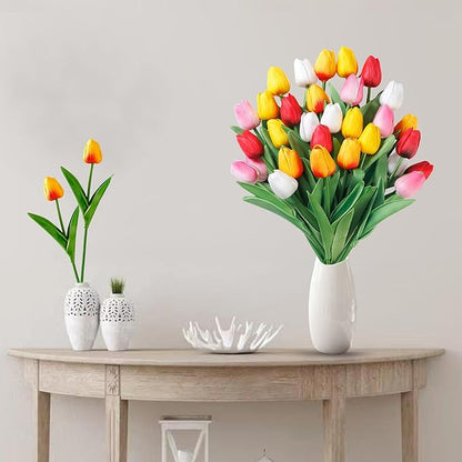 Sggvecsy 15 Pcs Fake Tulips Artificial Flowers Real Touch PU Faux Flowers Tulip Stems for Wedding Spring Bouquet Floral Arrangement Home Party Office Decorations for Mother's Day (Multi Colors)