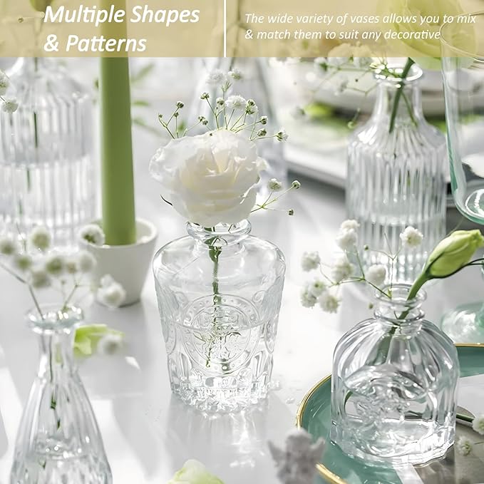 Glass Bud Vases Set of 40 PCS, Small Flower Vases for Wedding Centerpiece Table Decoration, Vintage Vase in Bulk for Flower Arrangements, Mini Vase for Birthday Party, Festival Home Decor,Clear