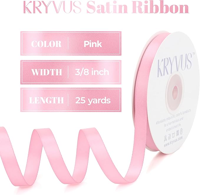 Pink Satin Ribbon, Double Faced 3/8 Inch X 25 Yards, Premium Satin Polyester Ribbon for Gift Wrapping, Crafts, Wedding Decor