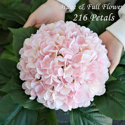 Pink Flowers Silk Artificial Hydrangeas, 4Pcs 22" Lifelike Large Silk Flowers with Stems, Artificial Flowers for Wedding Bouquet Table Centerpieces Outdoor Home