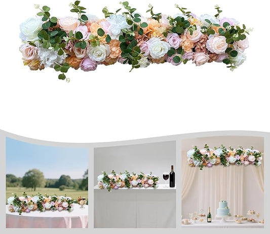 Artificial Silk Wall Flower, Wedding Arch Flower Garland Decorations, Artificial Faked Flowers Row, for Wedding Wall Backdrop Christmas Party Bridal Event Decor (Colorful,39.37 * 11.81 Inch)