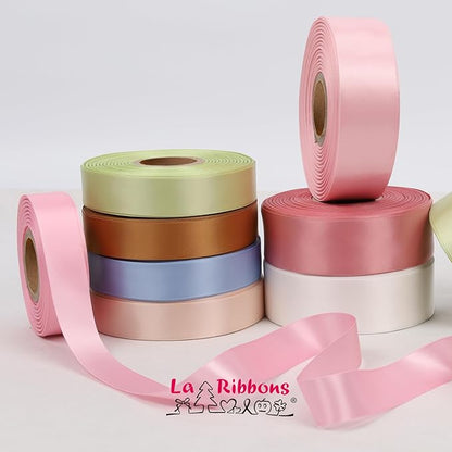 LaRibbons 1 Inch 50 Yard Double Faced Satin Ribbon,Rose Pink Satin Craft Fabric Ribbon for Gift Wrapping Floral Bouquets Wedding Party Decoration