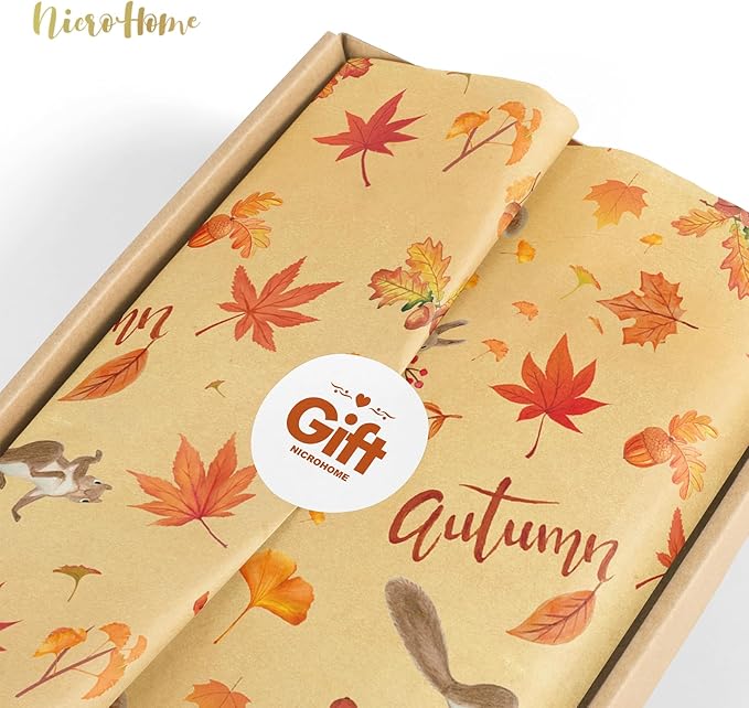 NICROHOME EUR Fall Wrapping Tissue Paper, 24 Sheet Orange Autumn Maple Leaves Gift Wrap Tissue Paper for Fall Baby Shower Wedding Party Decor, Thanksgiving Day Gift Packaging Supplies 15 x 20 Inch