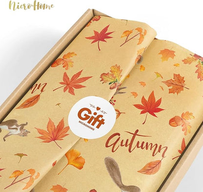 NICROHOME EUR Fall Wrapping Tissue Paper, 24 Sheet Orange Autumn Maple Leaves Gift Wrap Tissue Paper for Fall Baby Shower Wedding Party Decor, Thanksgiving Day Gift Packaging Supplies 15 x 20 Inch