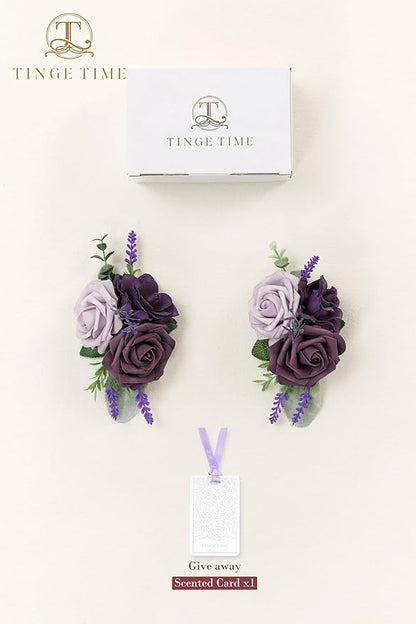 TINGE TIME Artificial Shoulder Corsages Flowers, Set of 2, Mother of The Bride Floral Corsage for Wedding Ceremony Anniversary Formal Dinner Party (Lavender & Plum)