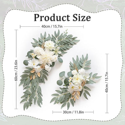 Faux Flower Swag Set of 2, White Artificial Flowers Swags for Wedding Arch, Wedding Welcome Signs, Welcome Reception Ceremony Signs Decorations