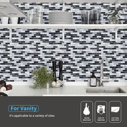 Art3d 6-Sheet (Pack Of 6) Wall Panel Marble, Black/White
