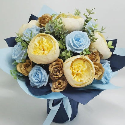 LeZakaa 20 Sheets Flower Wrapping Paper - Waterproof Reversible Floral Bouquet Paper - Sky Blue and Navy Blue Design for Father's Day, Graduation, Party, Holiday