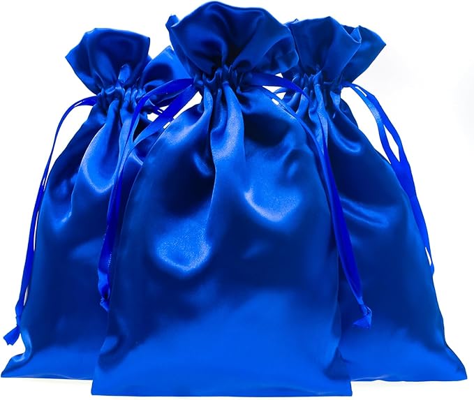 3" x 4" Blue Satin Gift Bags, Jewelry Bags, Wedding Favor Silky Drawstring Bags Baby Shower Christmas Gift Bags 50 per Pack