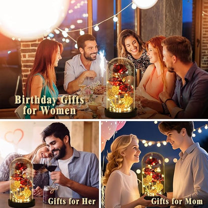 Womens Gift for Christmas Birthday Gift,Christmas Rose Gifts for Women,Galaxy Flower Rose with 2 Light Modes,Colorful Crystal Flower Enchanted Rose in Glass Dome,Xmas Gifts for Mom Wife Girlfriend