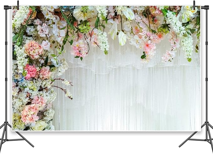 Leowefowa White Flower Wall Backdrop for Wedding Decor Romantic Pink Roses Floral Wall Photography Background for Wedding Birthday Party Banner Decorations Backdrop Photo Booth Props 5x3ft Vinyl