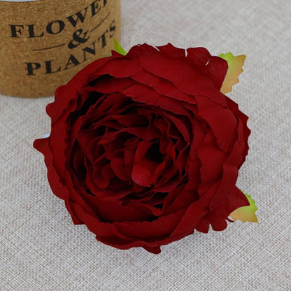 FagusHome 25 Pcs Silk Peony Artificial Flower Heads 4 inch Fake Peony Flowers Heads with Stems Artificial Peony Flower Heads in Bulk Wholesale for Wedding Home Decor (Dark Red)