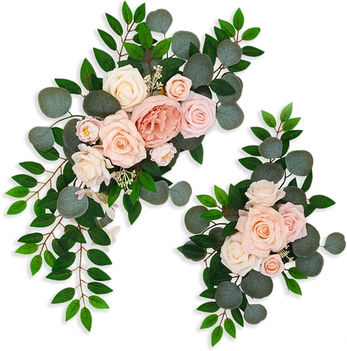 Champagne Pink Wedding Arch Flowers, Faux Flower Swag Set of 2, Floral Swag for Wedding Arch Welcome Signs, Reception Ceremony Signs Decor