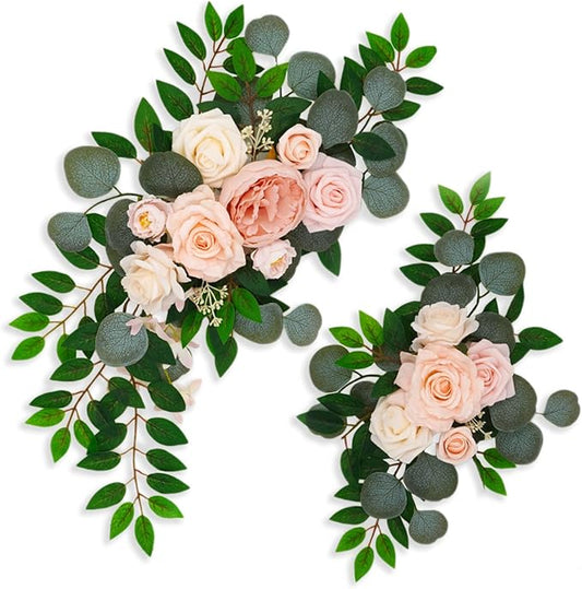 Champagne Pink Wedding Arch Flowers, Faux Flower Swag Set of 2, Floral Swag for Wedding Arch Welcome Signs, Reception Ceremony Signs Decor