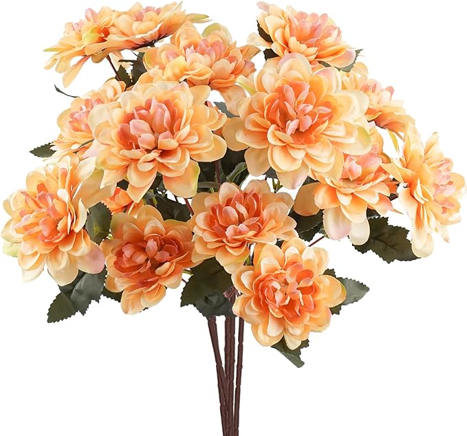 Uieke 6PCS Artificial Fall Daisy Mums Flowers with Stem, Silk Chrysanthemums Flowers Arrangement for Home Party Wedding Bouquet Thanksgiving Table Centerpieces Decor (Champagne)